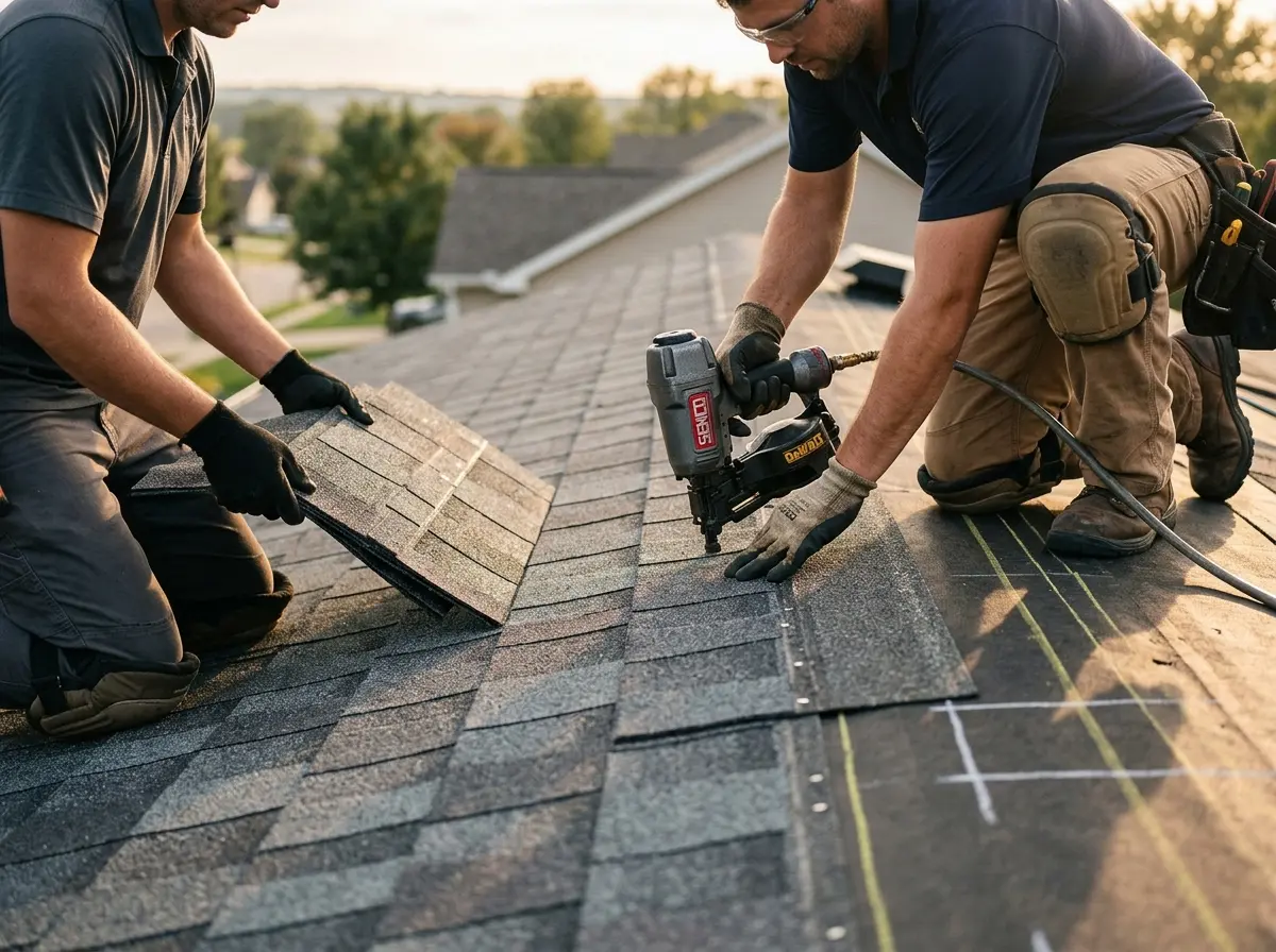 Professional roofer working on a residential roof in Salt Lake City